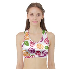 Colorful Seamless Floral Flowers Pattern Wallpaper Background Sports Bra With Border