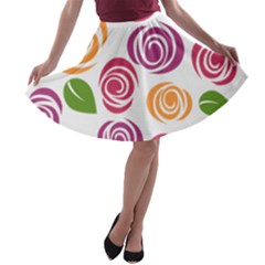 Colorful Seamless Floral Flowers Pattern Wallpaper Background A-line Skater Skirt