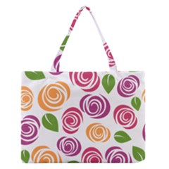 Colorful Seamless Floral Flowers Pattern Wallpaper Background Medium Zipper Tote Bag