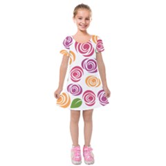 Colorful Seamless Floral Flowers Pattern Wallpaper Background Kids  Short Sleeve Velvet Dress