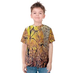 Summer Sun Set Fractal Forest Background Kids  Cotton Tee