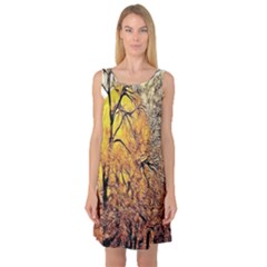 Summer Sun Set Fractal Forest Background Sleeveless Satin Nightdress by Amaryn4rt