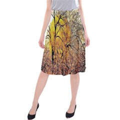 Summer Sun Set Fractal Forest Background Midi Beach Skirt by Amaryn4rt