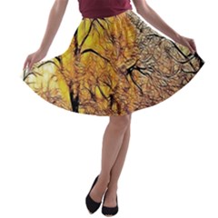 Summer Sun Set Fractal Forest Background A-line Skater Skirt