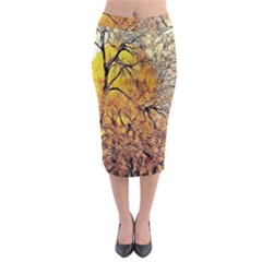 Summer Sun Set Fractal Forest Background Midi Pencil Skirt by Amaryn4rt