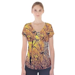 Summer Sun Set Fractal Forest Background Short Sleeve Front Detail Top by Amaryn4rt