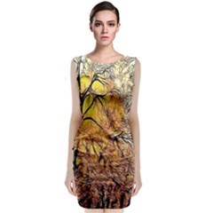 Summer Sun Set Fractal Forest Background Sleeveless Velvet Midi Dress