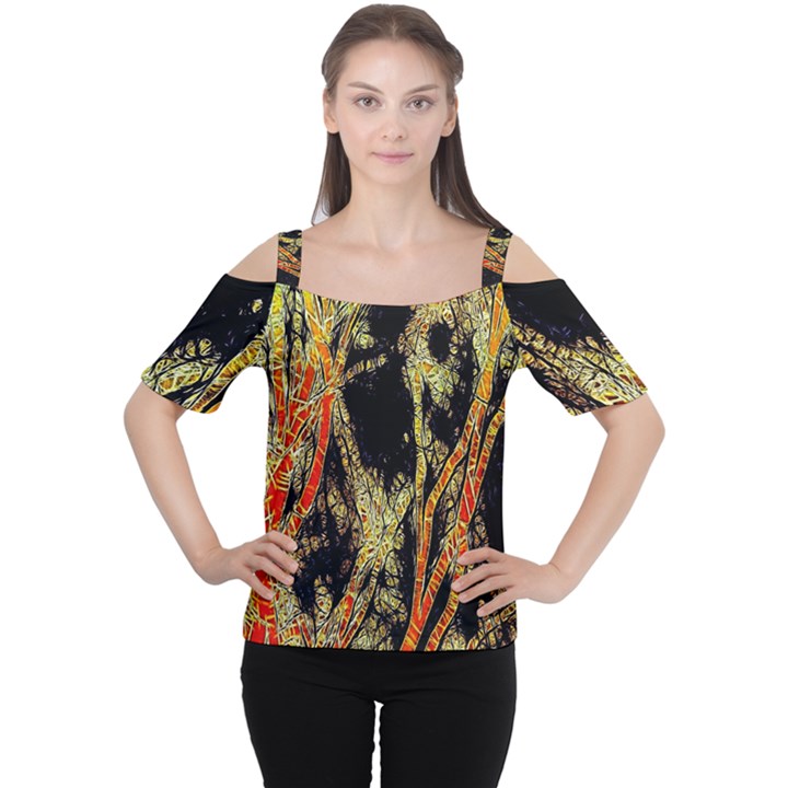 Artistic Effect Fractal Forest Background Women s Cutout Shoulder Tee