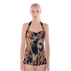 Artistic Effect Fractal Forest Background Boyleg Halter Swimsuit  by Amaryn4rt