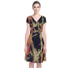 Artistic Effect Fractal Forest Background Short Sleeve Front Wrap Dress by Amaryn4rt