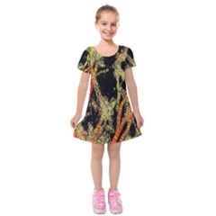 Artistic Effect Fractal Forest Background Kids  Short Sleeve Velvet Dress by Amaryn4rt