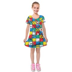 Snakes And Ladders Kids  Short Sleeve Velvet Dress