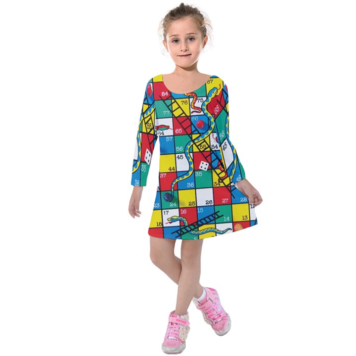 Snakes And Ladders Kids  Long Sleeve Velvet Dress