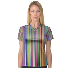 Striped Stripes Abstract Geometric Women s V-neck Sport Mesh Tee