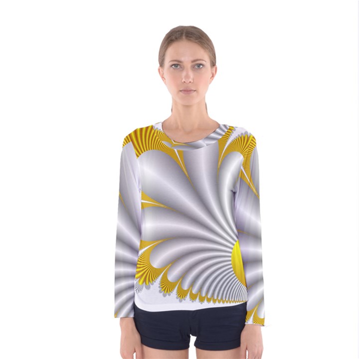 Fractal Gold Palm Tree  Women s Long Sleeve Tee