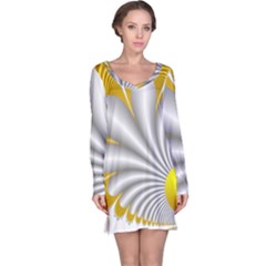 Fractal Gold Palm Tree  Long Sleeve Nightdress by Amaryn4rt