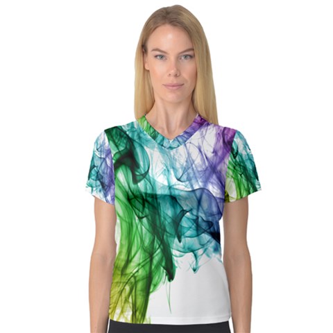 Colour Smoke Rainbow Color Design Women s V-neck Sport Mesh Tee by Amaryn4rt