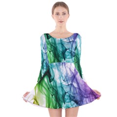 Colour Smoke Rainbow Color Design Long Sleeve Velvet Skater Dress