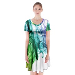 Colour Smoke Rainbow Color Design Short Sleeve V-neck Flare Dress by Amaryn4rt