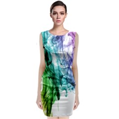 Colour Smoke Rainbow Color Design Sleeveless Velvet Midi Dress