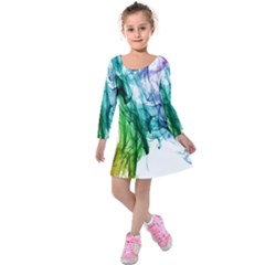 Colour Smoke Rainbow Color Design Kids  Long Sleeve Velvet Dress