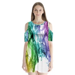 Colour Smoke Rainbow Color Design Shoulder Cutout Velvet  One Piece