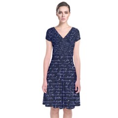 Handwriting Short Sleeve Front Wrap Dress