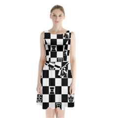 Chess Sleeveless Chiffon Waist Tie Dress