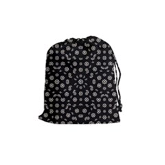 Dark Ditsy Floral Pattern Drawstring Pouches (medium)  by dflcprints