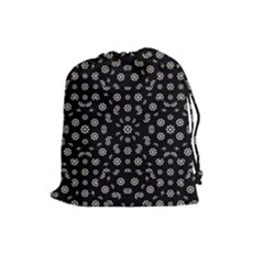 Dark Ditsy Floral Pattern Drawstring Pouches (large)  by dflcprints