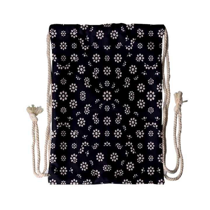 Dark Ditsy Floral Pattern Drawstring Bag (Small)