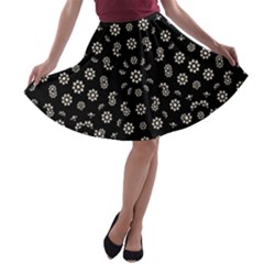 Dark Ditsy Floral Pattern A-line Skater Skirt by dflcprintsclothing