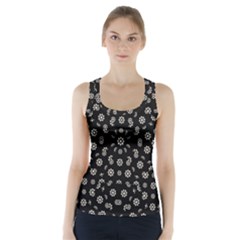 Dark Ditsy Floral Pattern Racer Back Sports Top by dflcprintsclothing