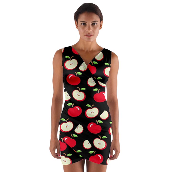 Apple pattern Wrap Front Bodycon Dress