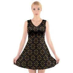 Pattern V-neck Sleeveless Skater Dress