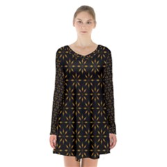 Pattern Long Sleeve Velvet V-neck Dress