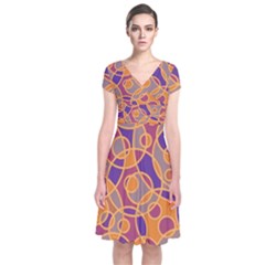 Pattern Short Sleeve Front Wrap Dress