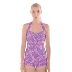 Pattern Boyleg Halter Swimsuit 