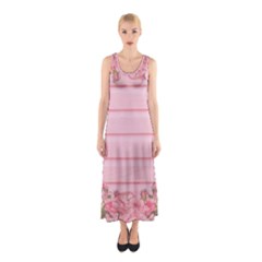 Pink Peony Outline Romantic Sleeveless Maxi Dress by Simbadda