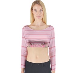 Pink Peony Outline Romantic Long Sleeve Crop Top