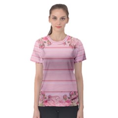 Pink Peony Outline Romantic Women s Sport Mesh Tee