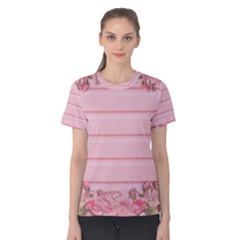 Pink Peony Outline Romantic Women s Cotton Tee