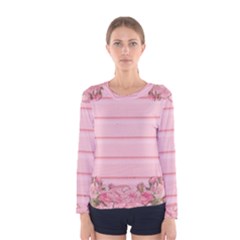 Pink Peony Outline Romantic Women s Long Sleeve Tee