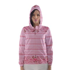 Pink Peony Outline Romantic Hooded Wind Breaker (Women)