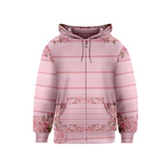 Pink Peony Outline Romantic Kids  Zipper Hoodie