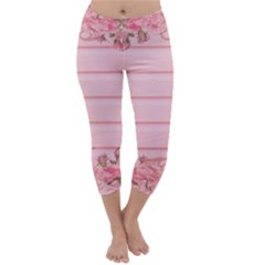 Pink Peony Outline Romantic Capri Winter Leggings  by Simbadda