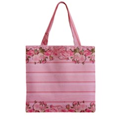 Pink Peony Outline Romantic Zipper Grocery Tote Bag