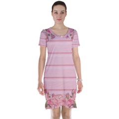 Pink Peony Outline Romantic Short Sleeve Nightdress