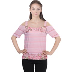 Pink Peony Outline Romantic Women s Cutout Shoulder Tee