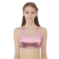 Pink Peony Outline Romantic Sports Bra With Border by Simbadda